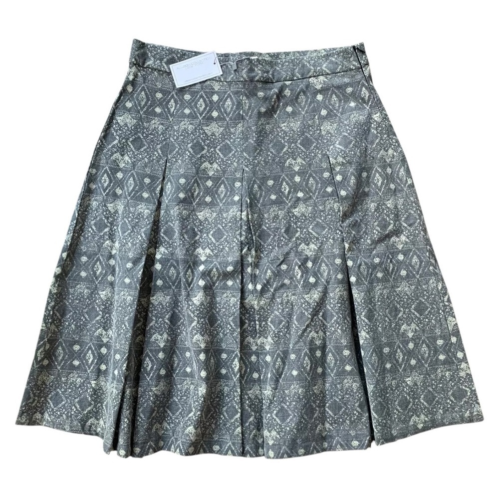 Allison Collection Pleated Argyle Geo Cotton Casual Skirt Gray Size M